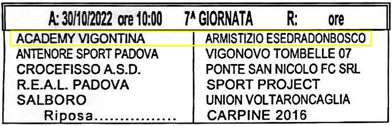 7^ Giornata Armistizio Esedra don Bosco Padova Giovanissimi Provinciali U15 Girone C SS 2022-2023 gare